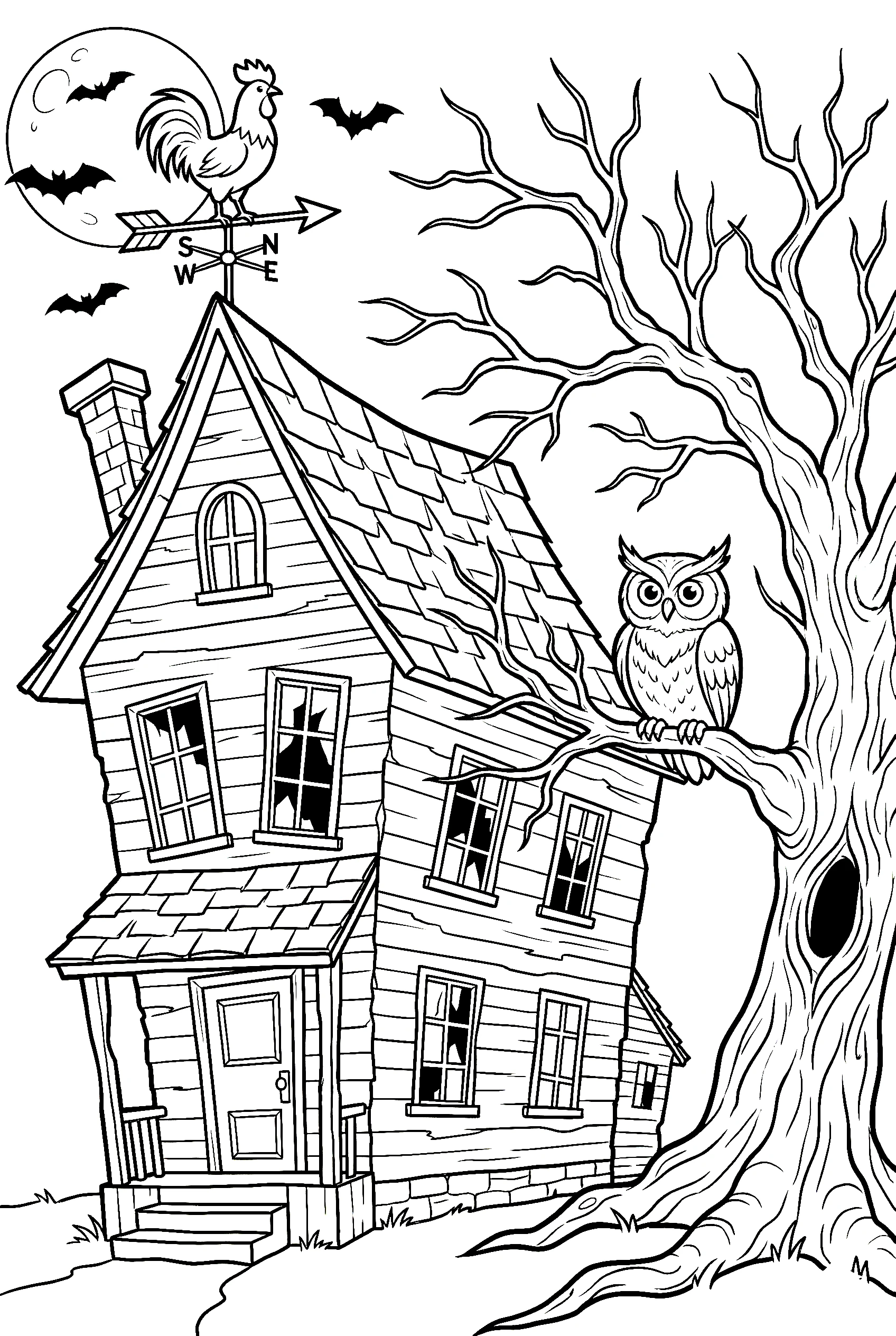 weather vane house owl tree coloring pages