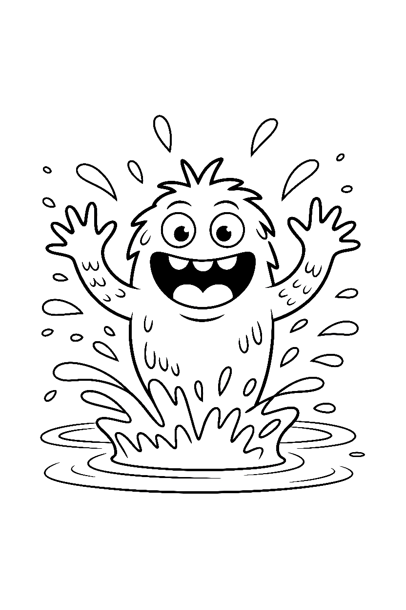 webbed feet monster splashing puddle coloring pages