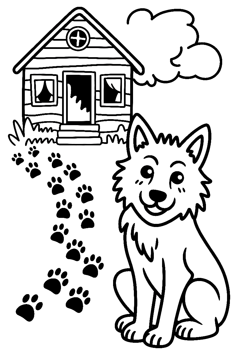werewolf abandoned cabin paw prints printable sheet Werewolf Coloring Pages