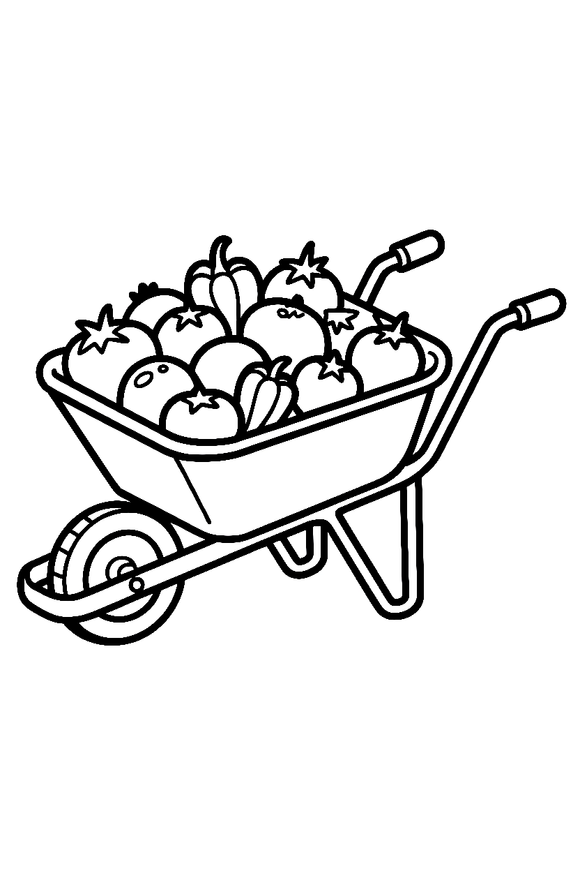 wheelbarrow harvested vegetables drawing