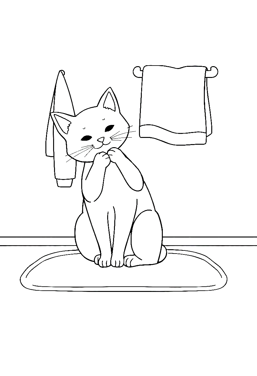 white cat bathroom grooming drawing white cat bathroom grooming drawing