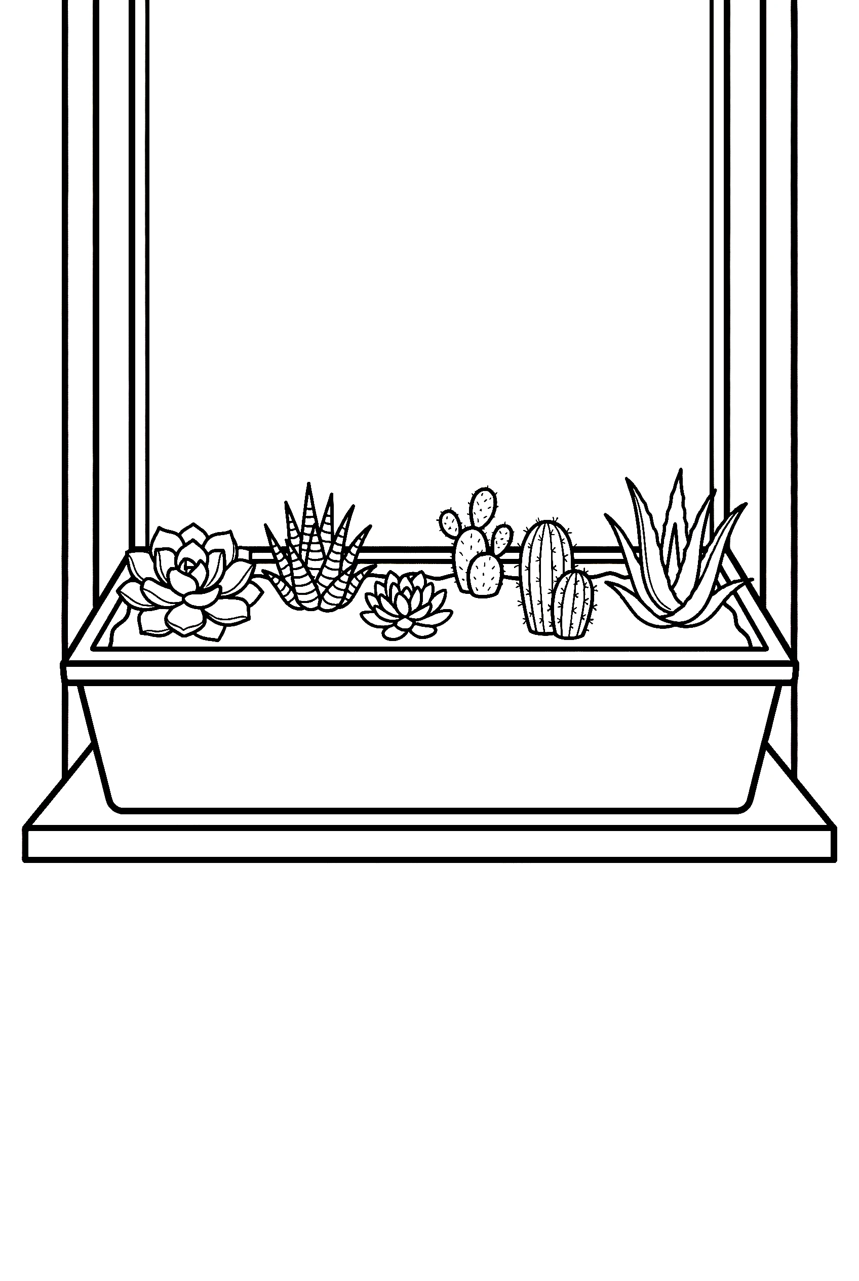 window box succulent row illustration template