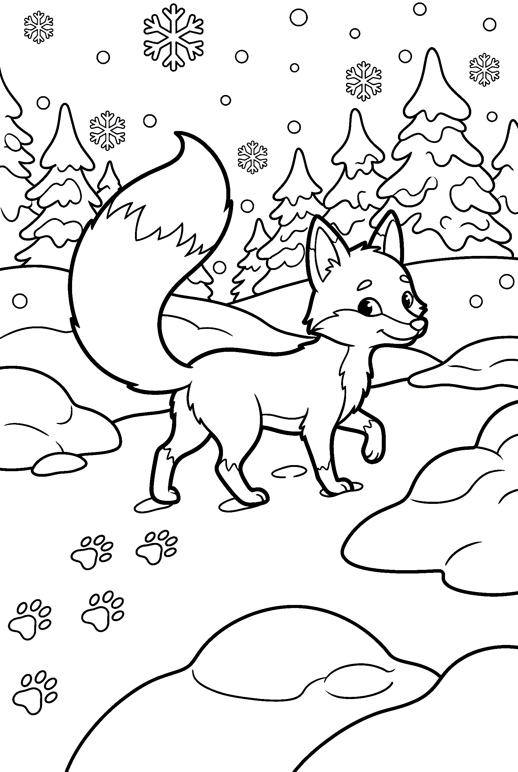 winter fox wildlife coloring pages