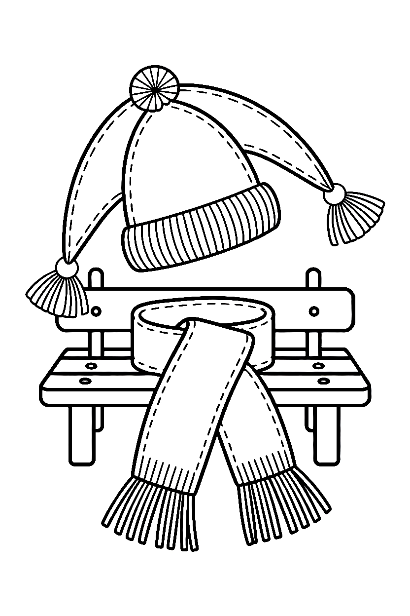 winter hat scarf bench coloring pages