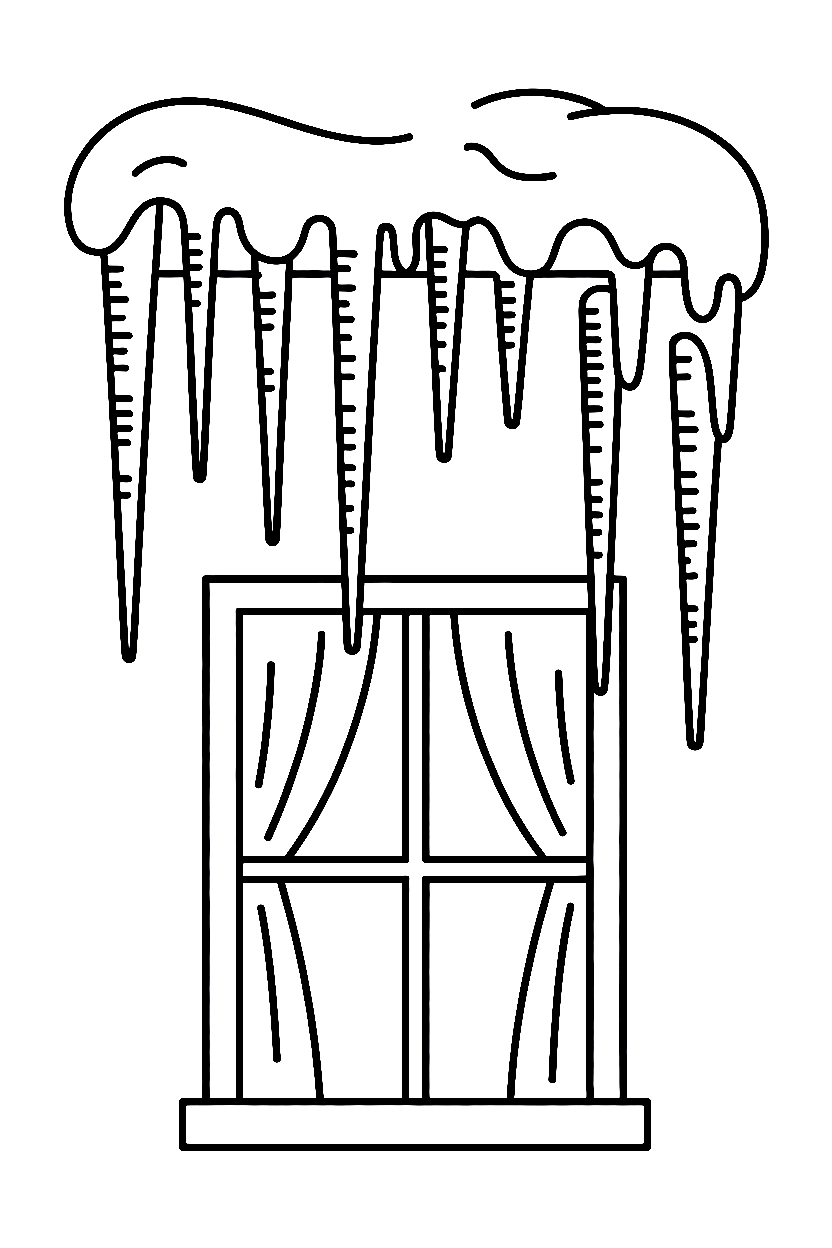 winter icicles roof coloring pages