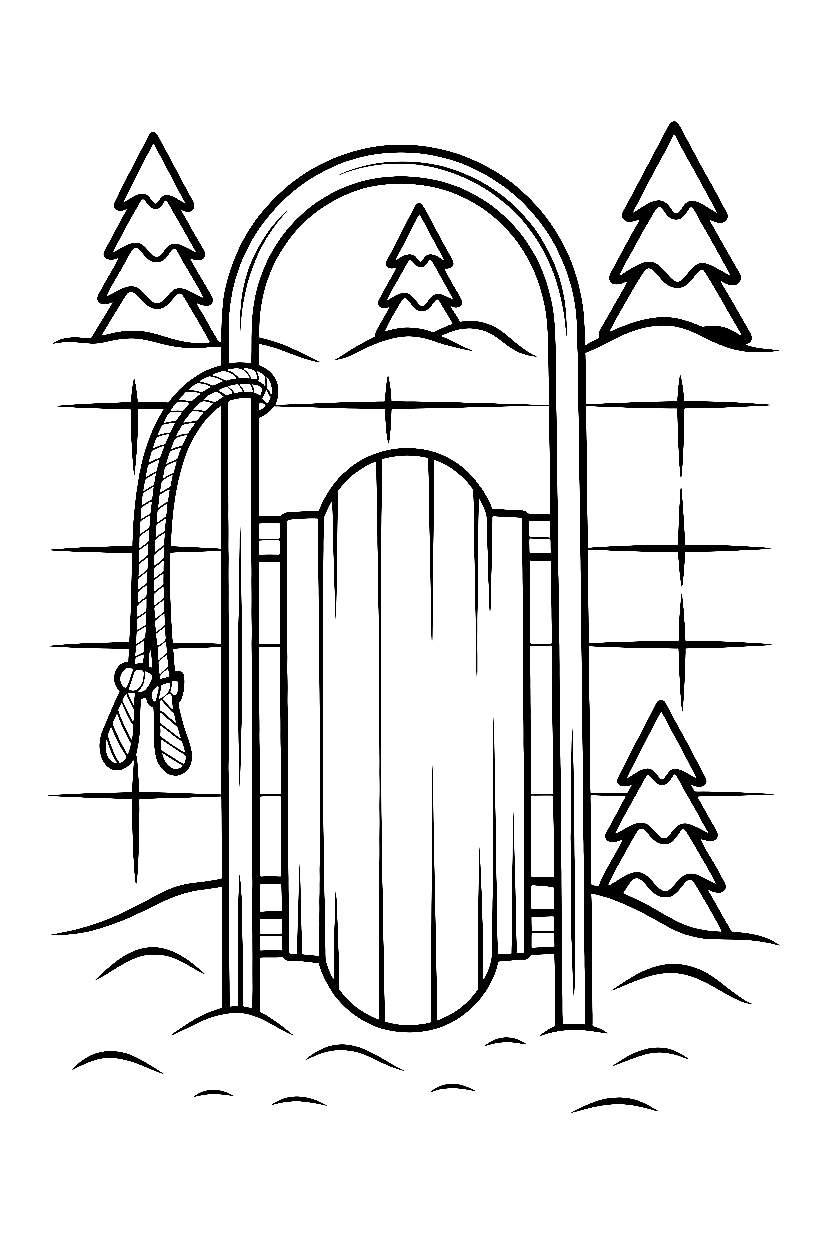 winter sled fence coloring pages
