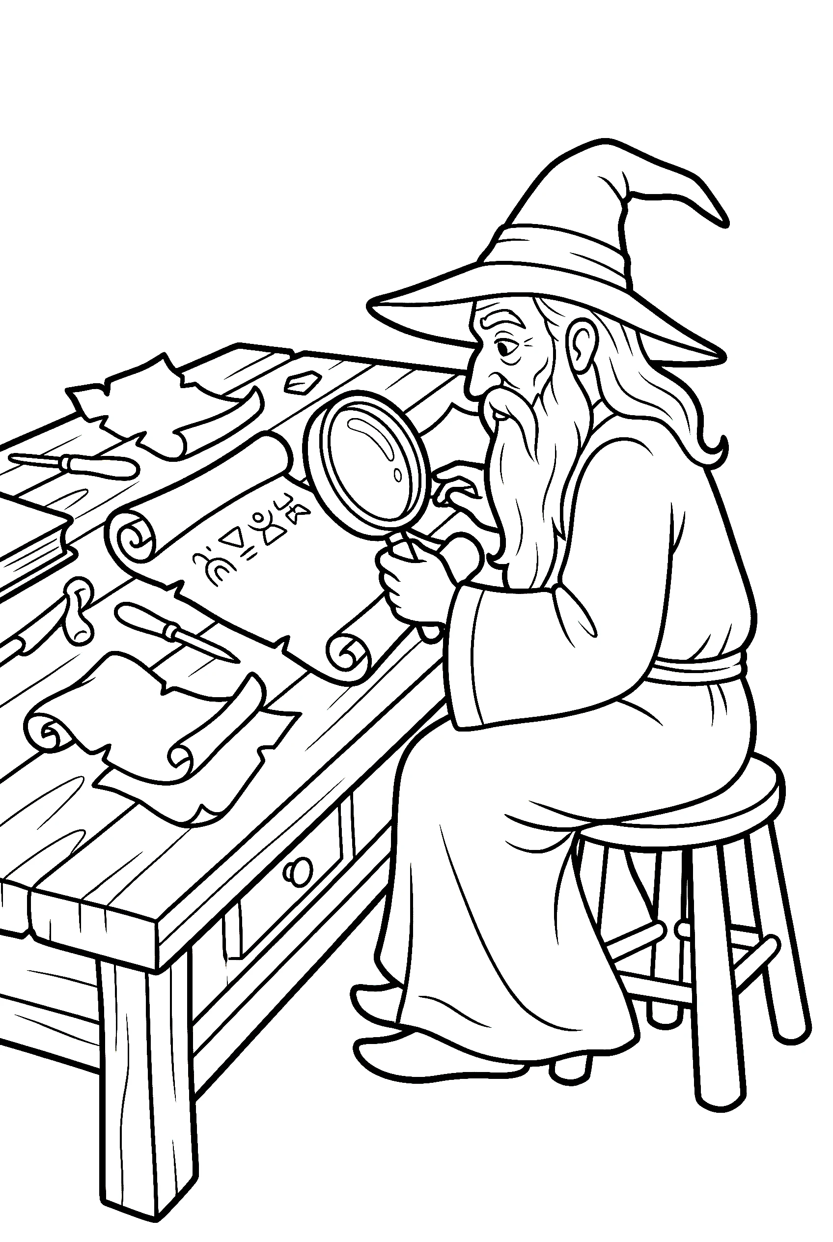 wizard ancient scroll study coloring pages