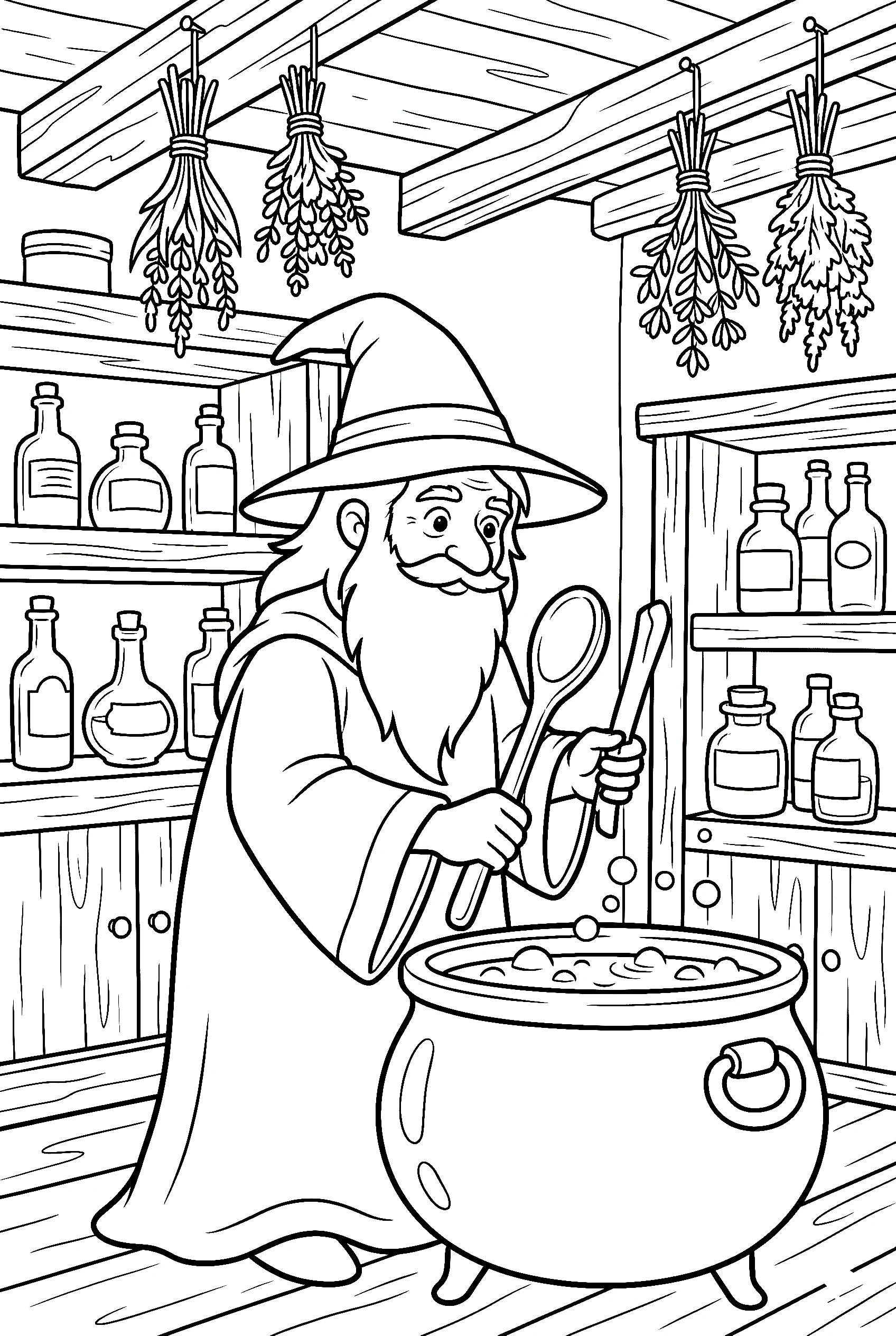 wizard cauldron potion brewing coloring pages