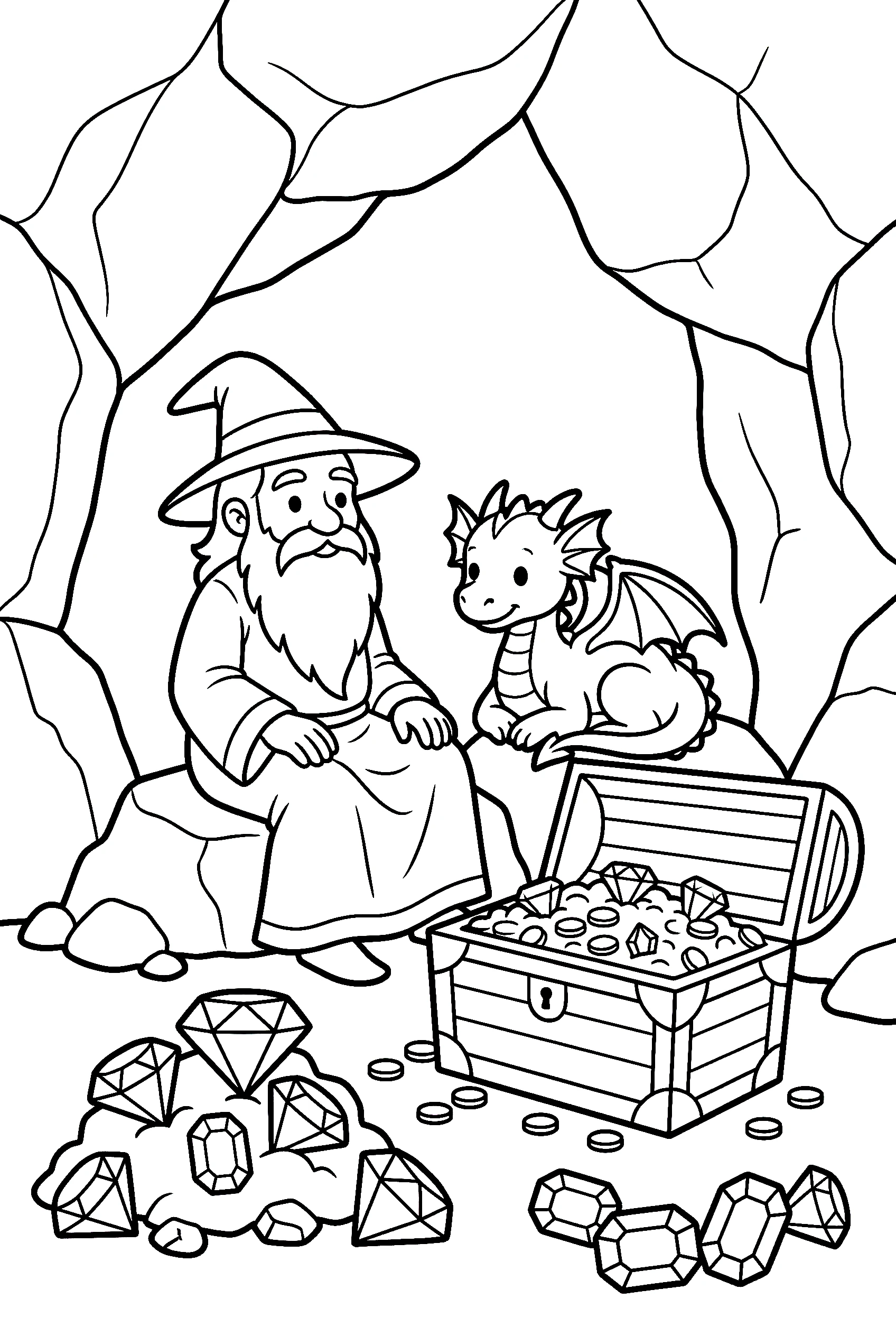 wizard dragon companion cave illustration template
