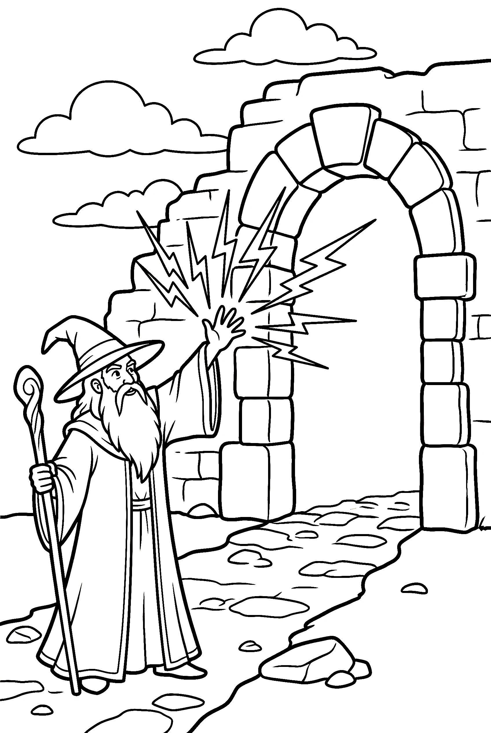 wizard lightning spell casting coloring pages