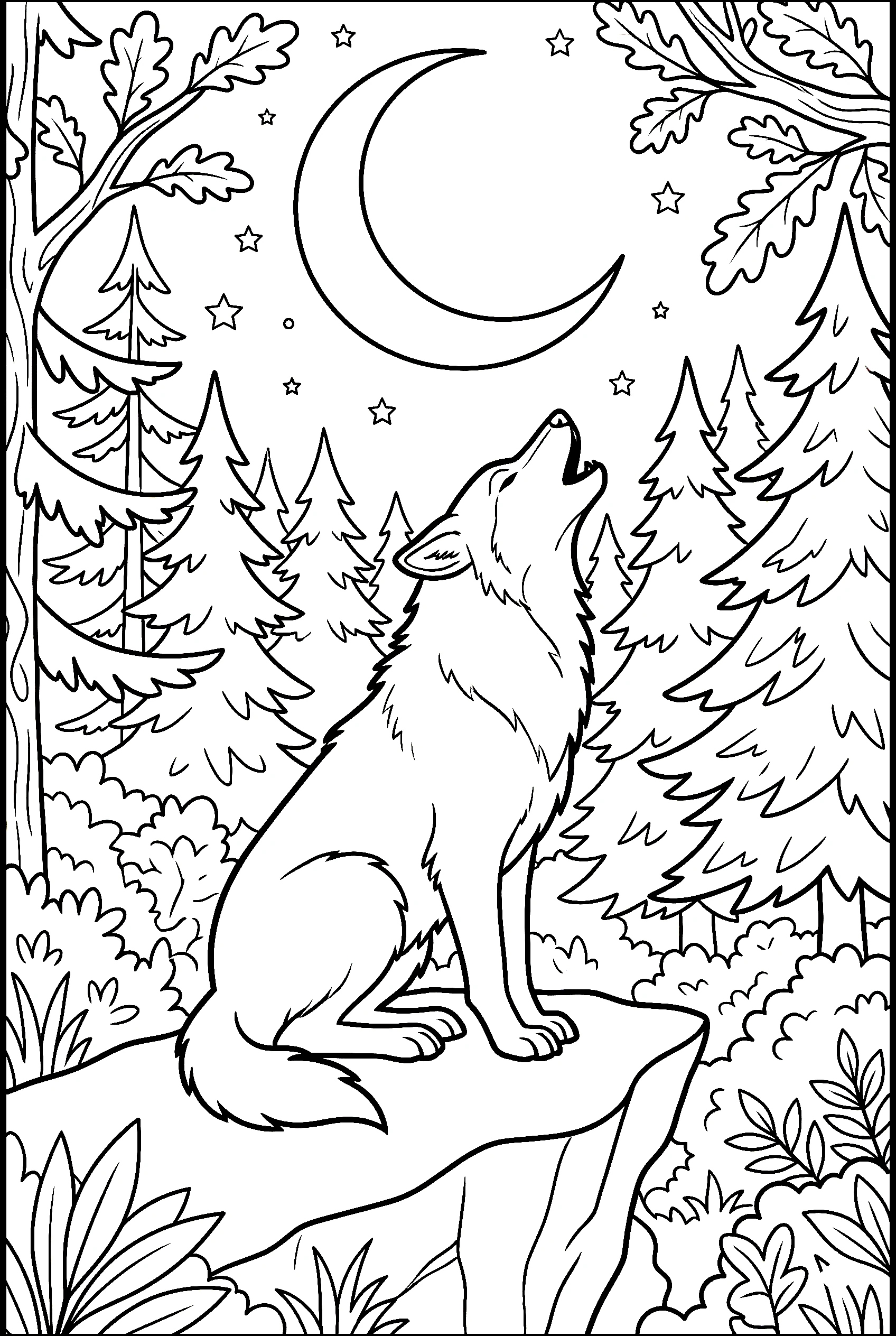 wolf howling forest coloring pages