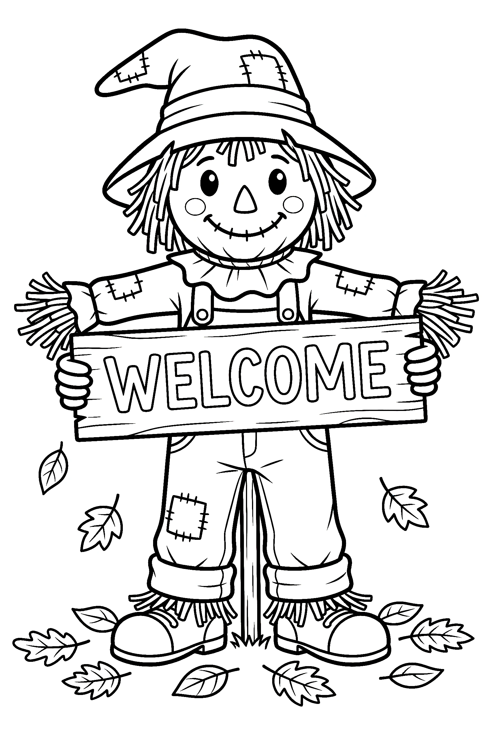 yard scarecrow welcome sign coloring pages