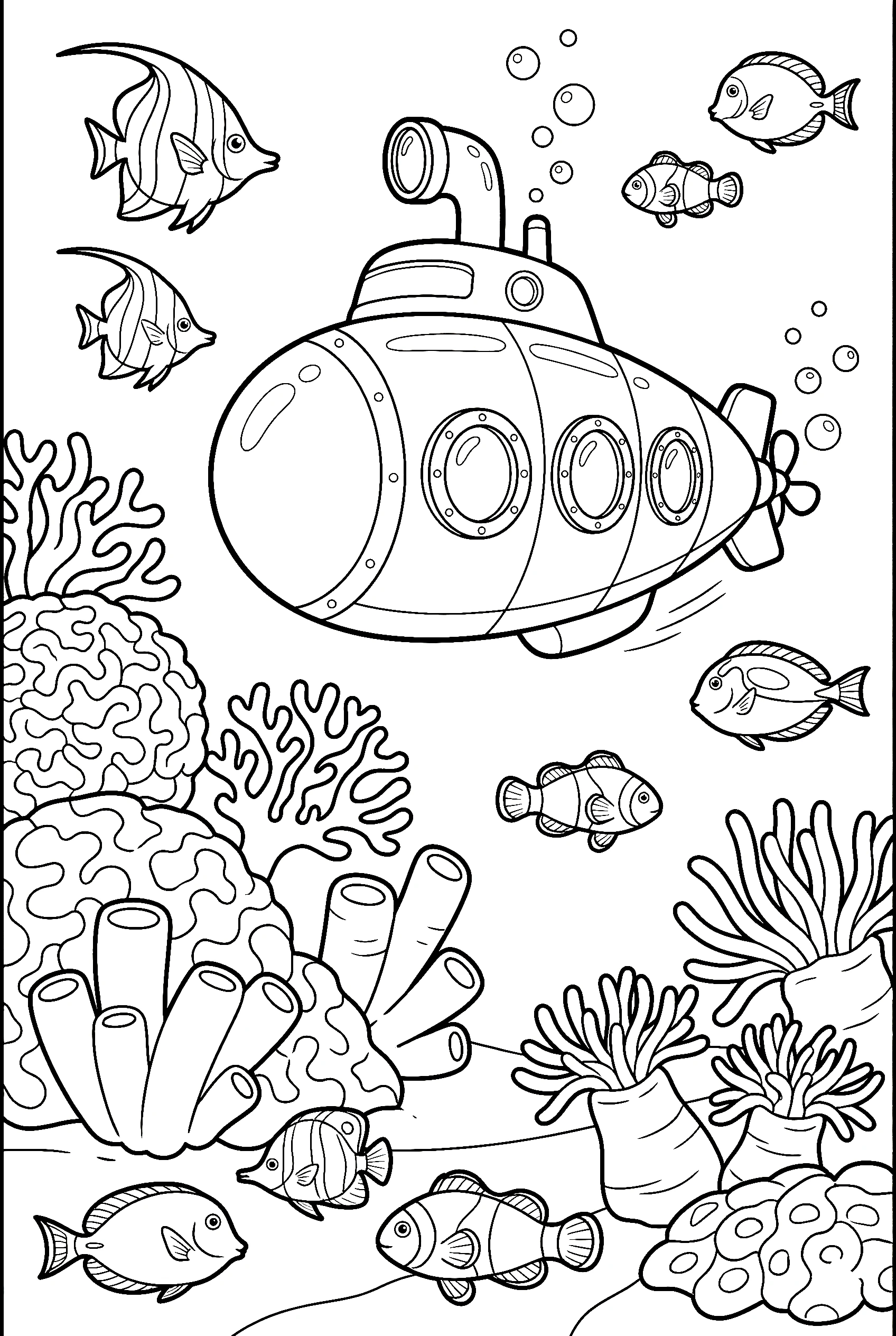 yellow submarine coral reef coloring pages