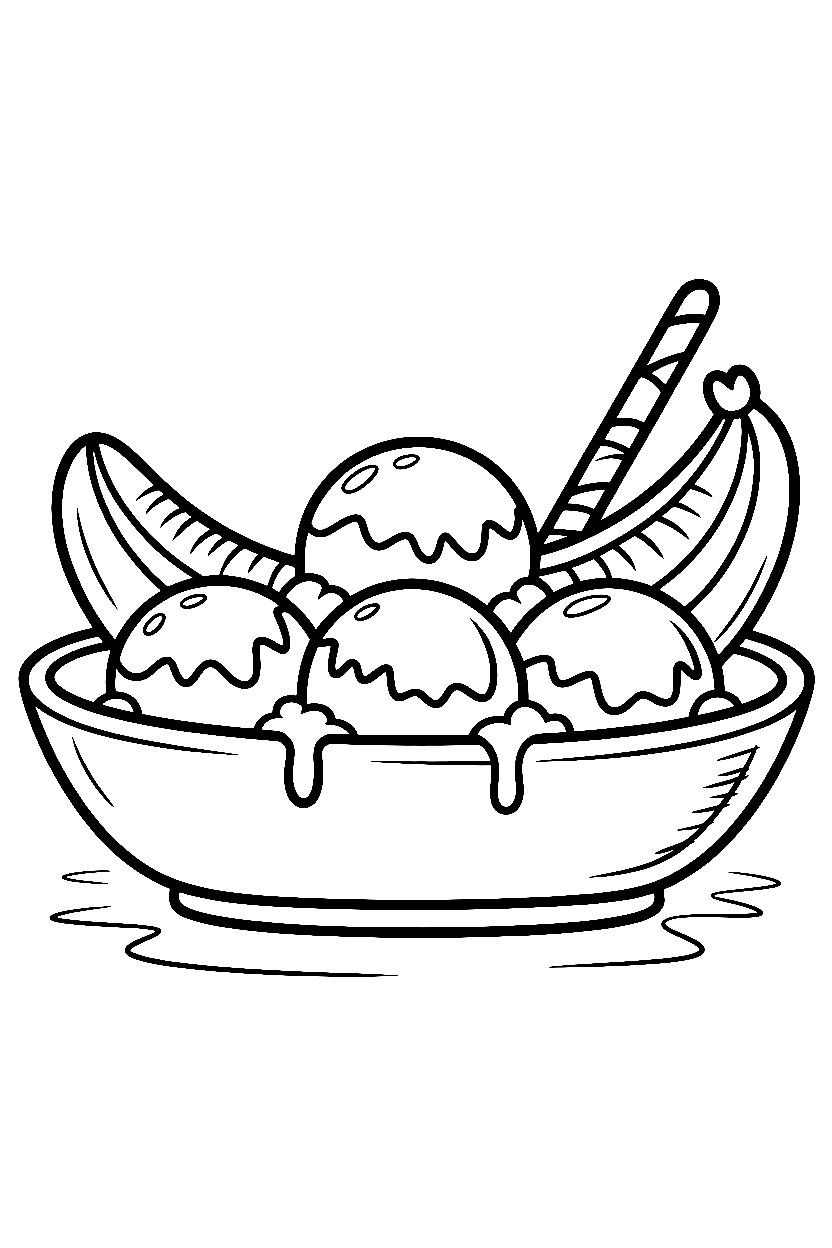 arranged ice cream banana split coloring pages