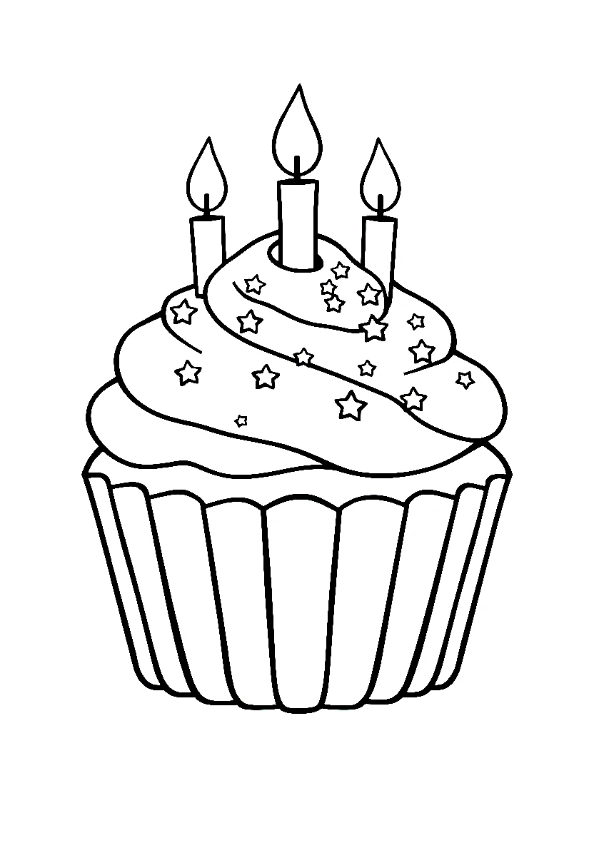 birthday cupcake candles stars drawing
