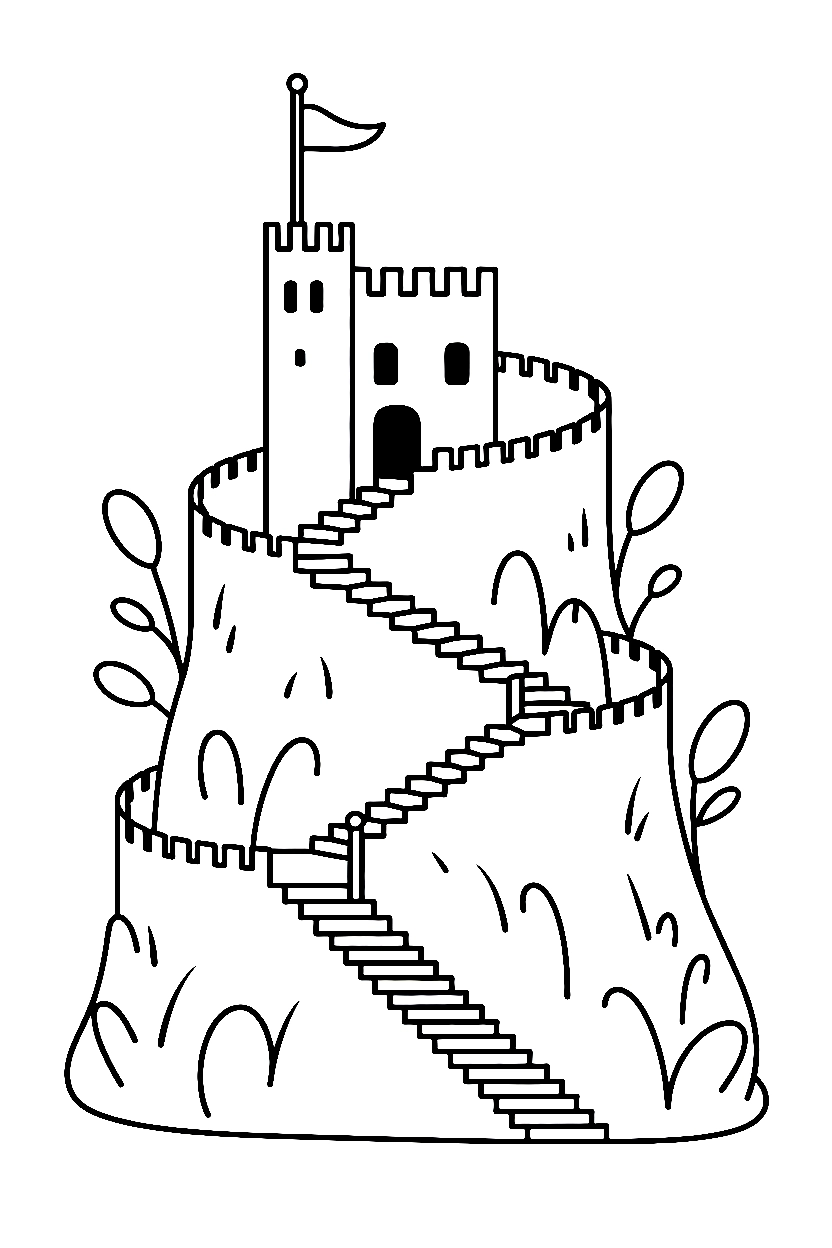 climbing terraced hillside castle drawing