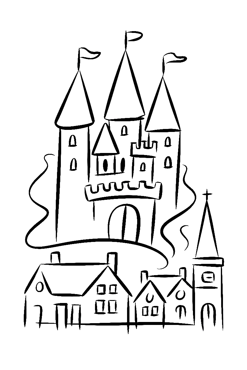 countryside castle village printable sheet