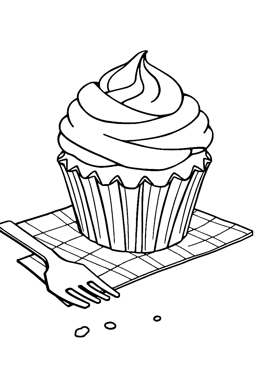 cupcake napkin fork crumbs drawing