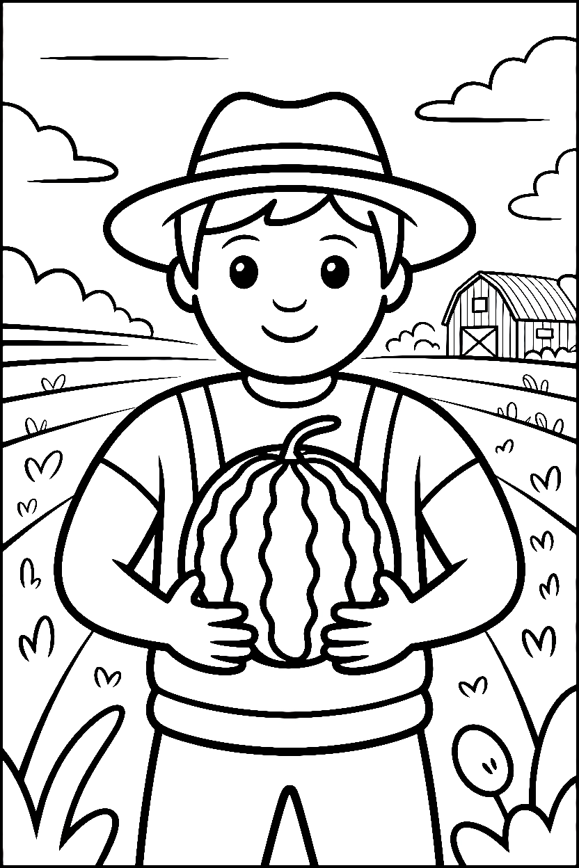 farmer holding watermelon coloring pages