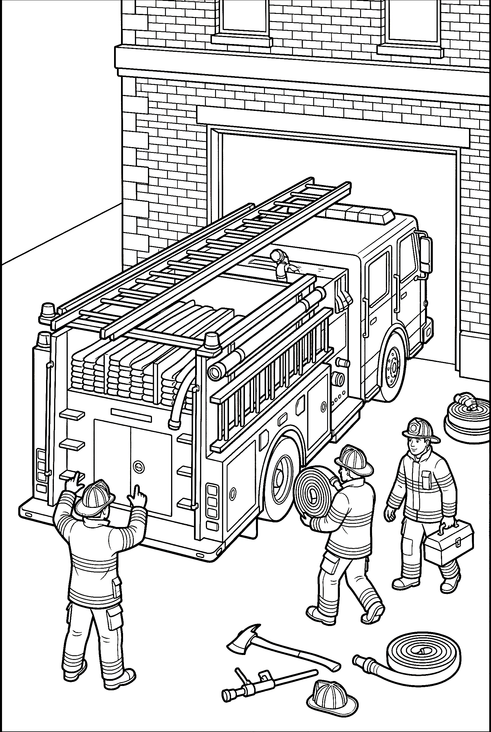 fire truck backing up scene drawing