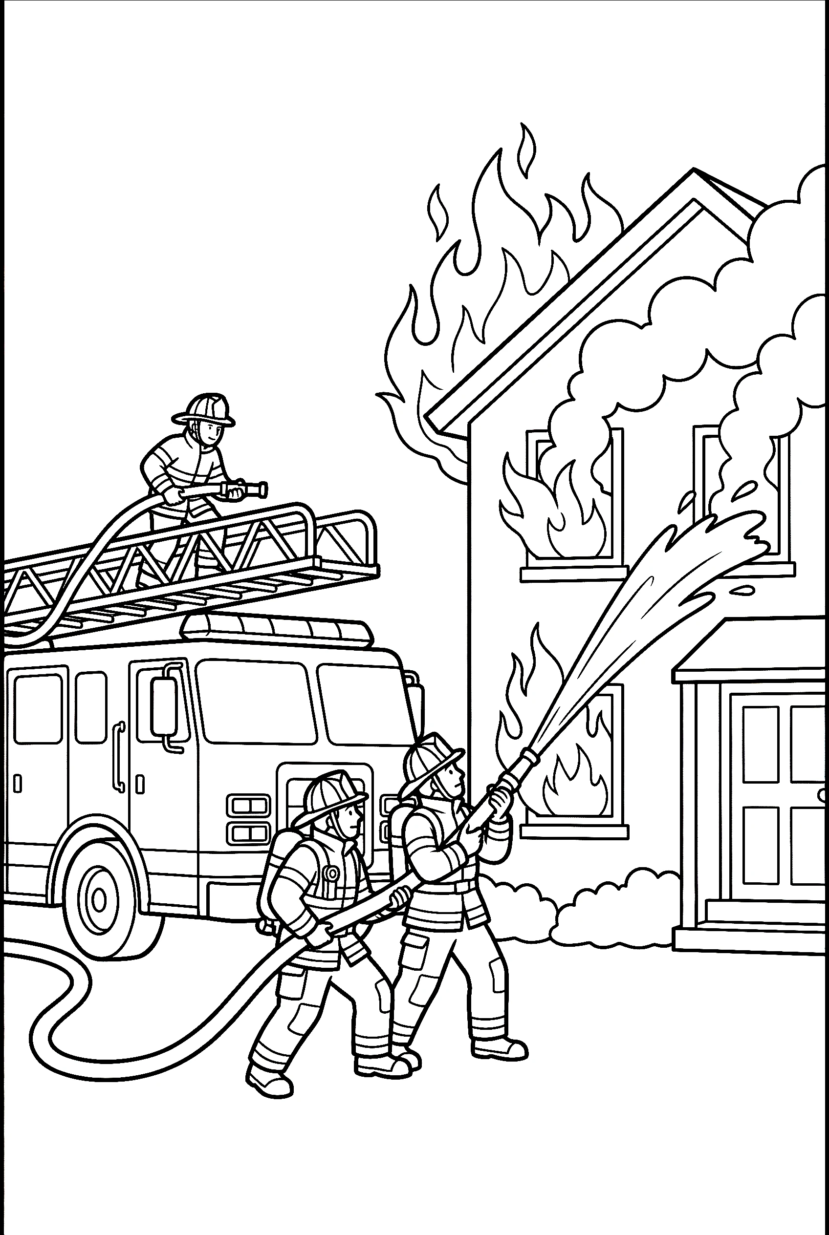 fire truck burning house printable sheet