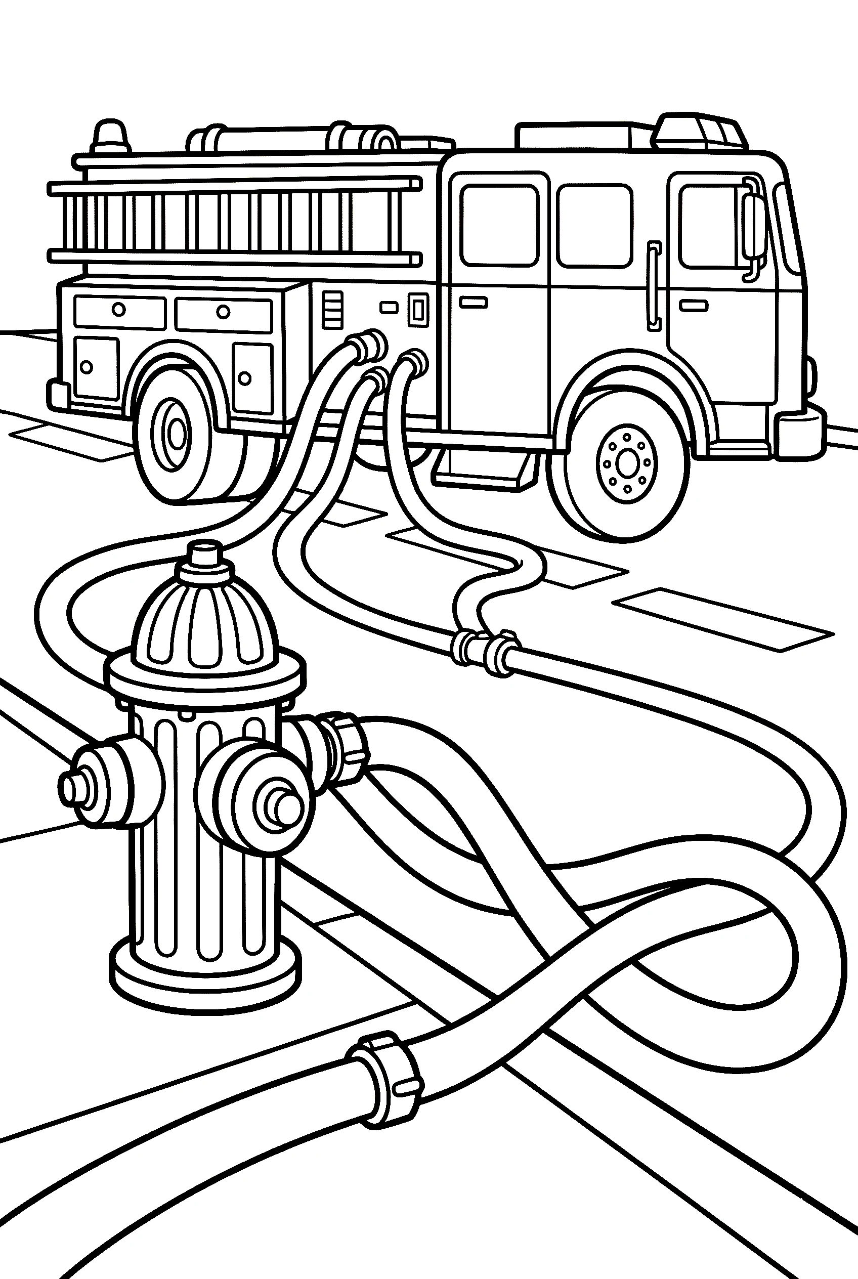 fire truck hydrant hoses coloring pages