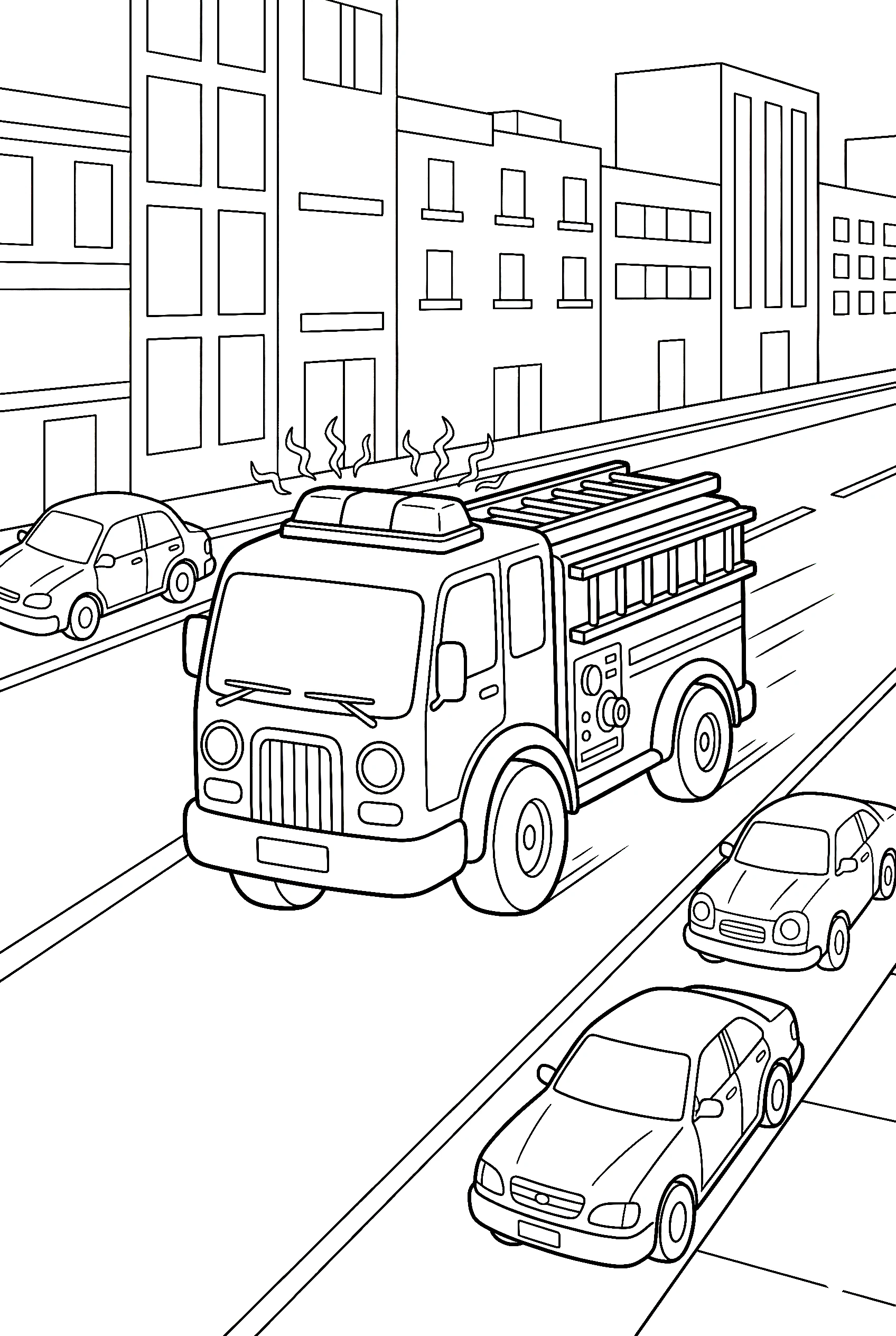 fire truck racing city street printable sheet