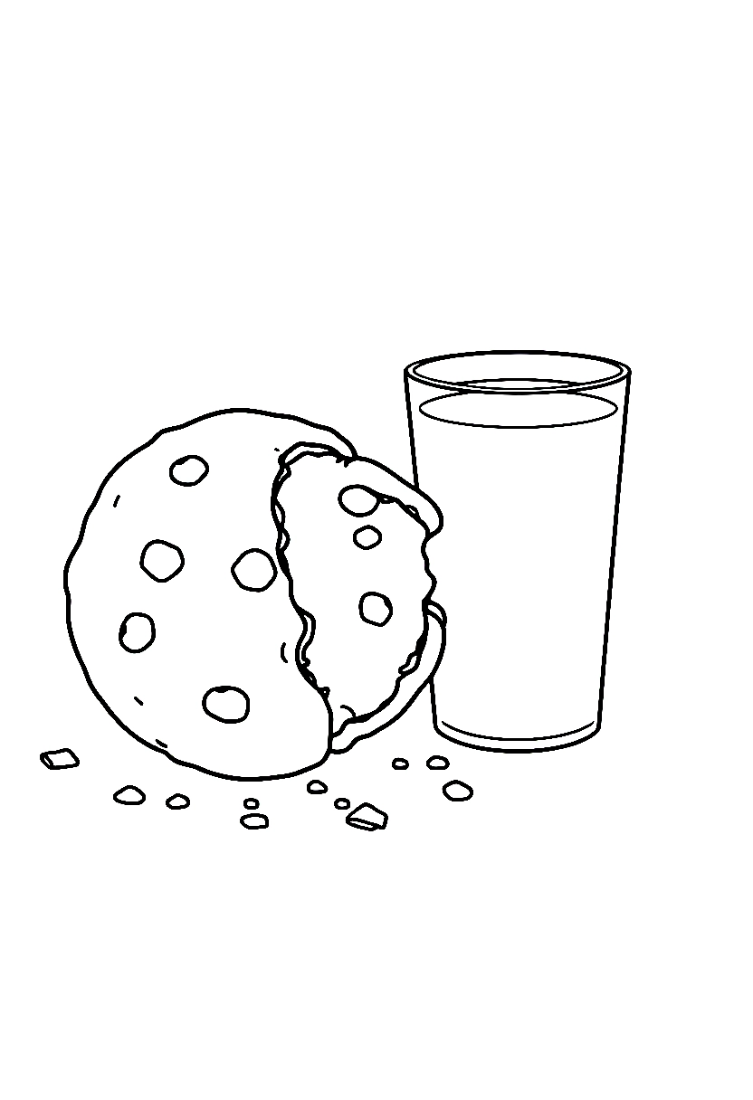 half eaten cookie milk glass coloring pages