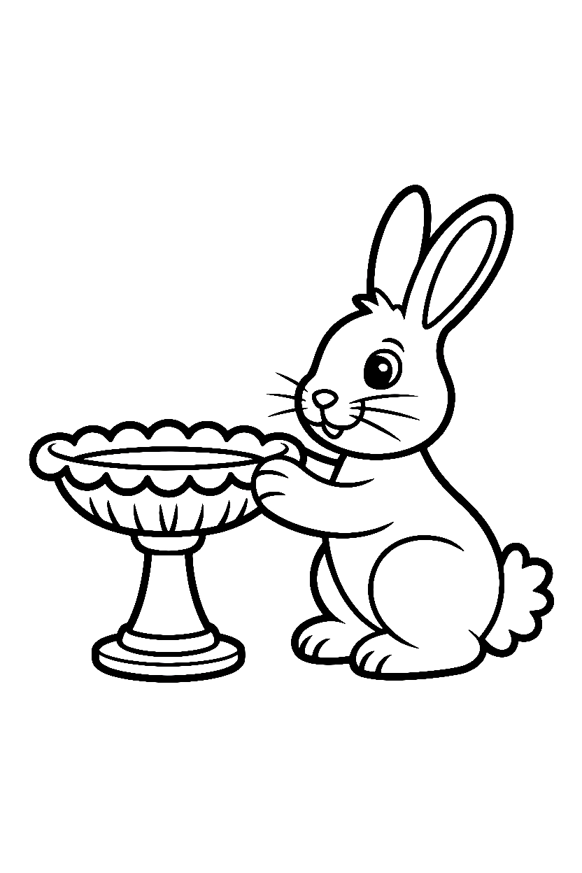 holding beside birdbath easter bunny coloring pages