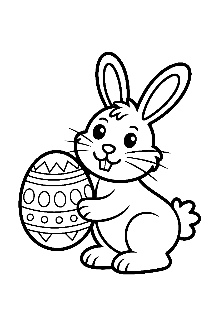 holding easter bunny decorated egg drawing