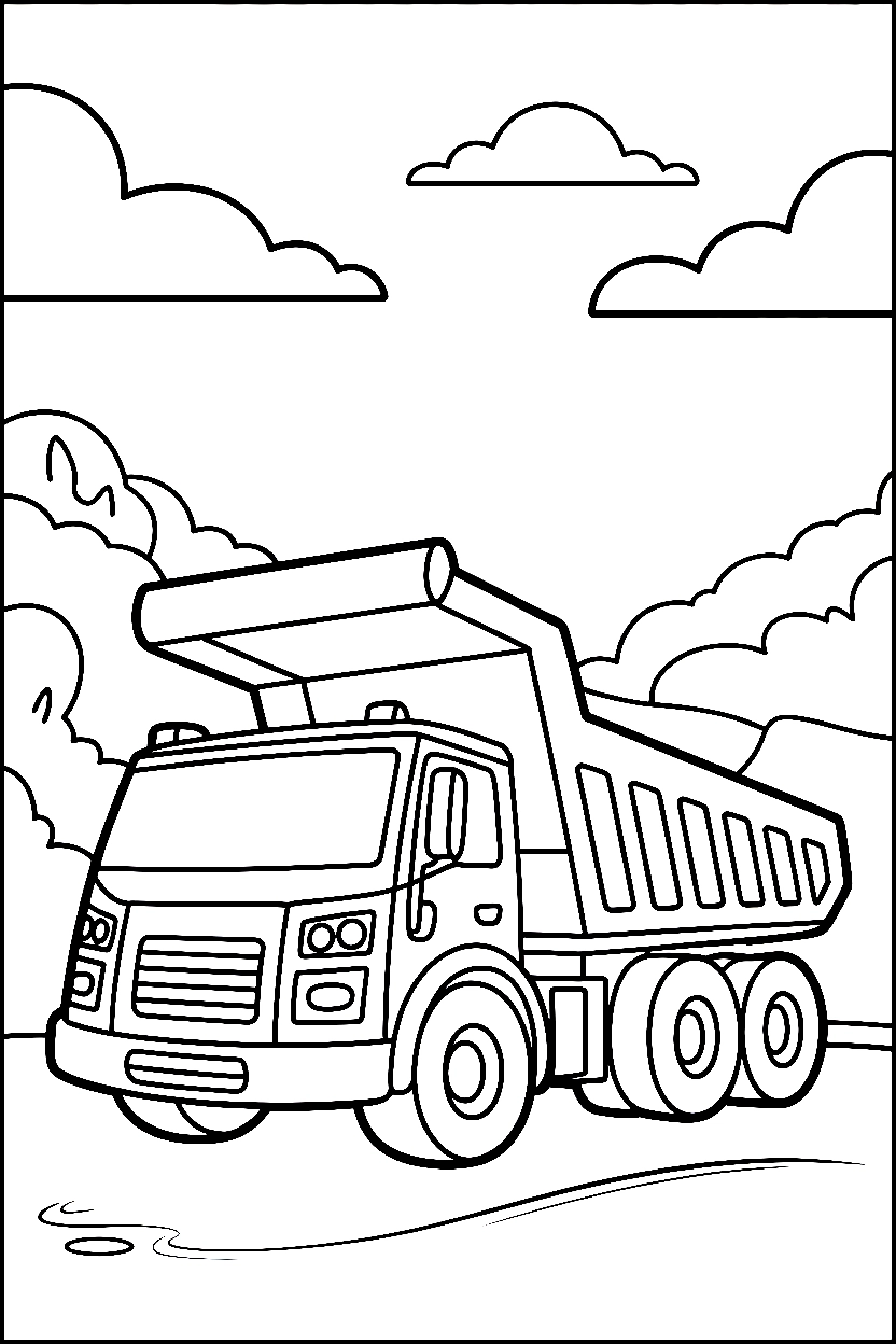 leaning beside crusher dump truck printable sheet