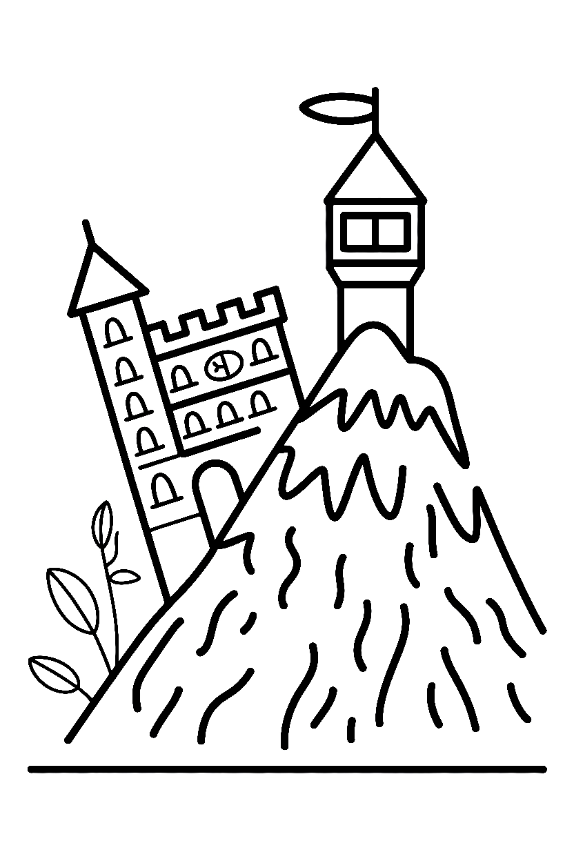 leaning into mountainside castle printable sheet
