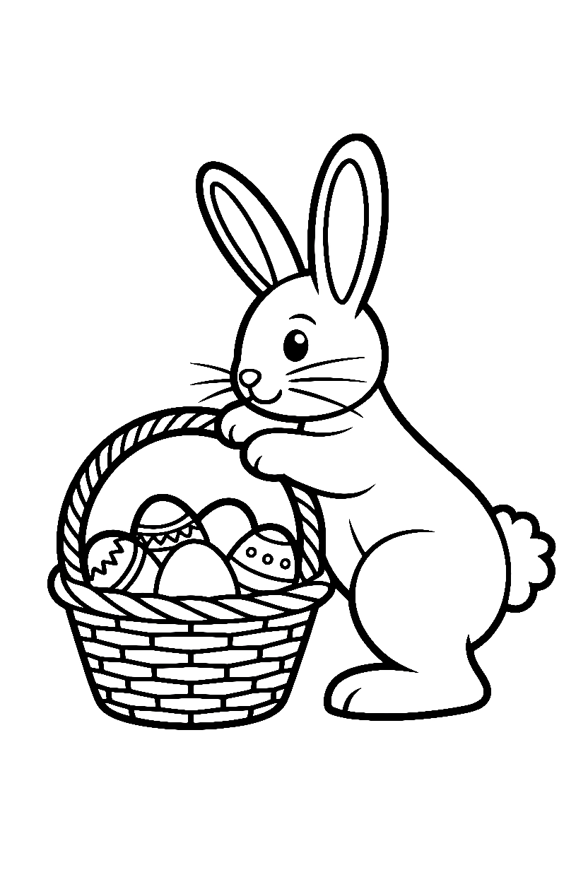 leaning over basket easter bunny printable sheet