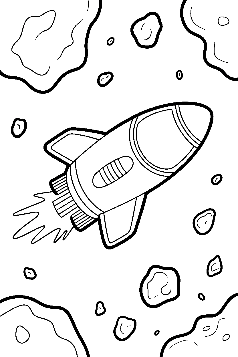 leaning spaceship asteroid field printable sheet