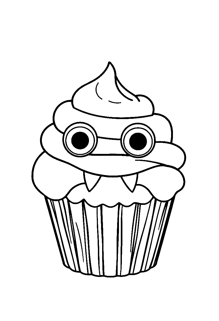 monster face cupcake candy eyes coloring pages