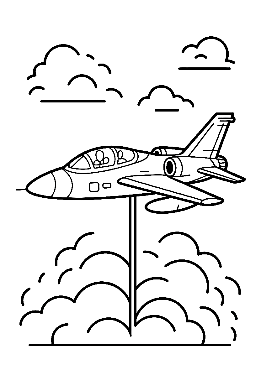 peeking above clouds jet coloring pages