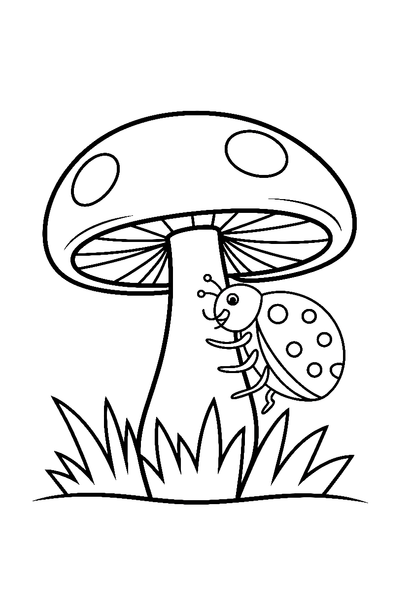 peeking around mushroom ladybug coloring pages