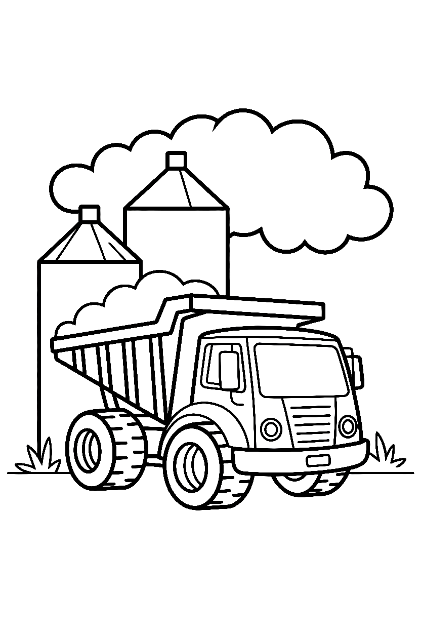 peeking around plant dump truck coloring pages