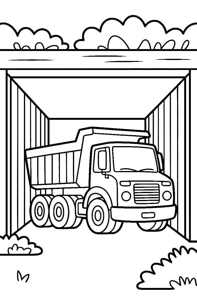peeking behind bunker dump truck drawing