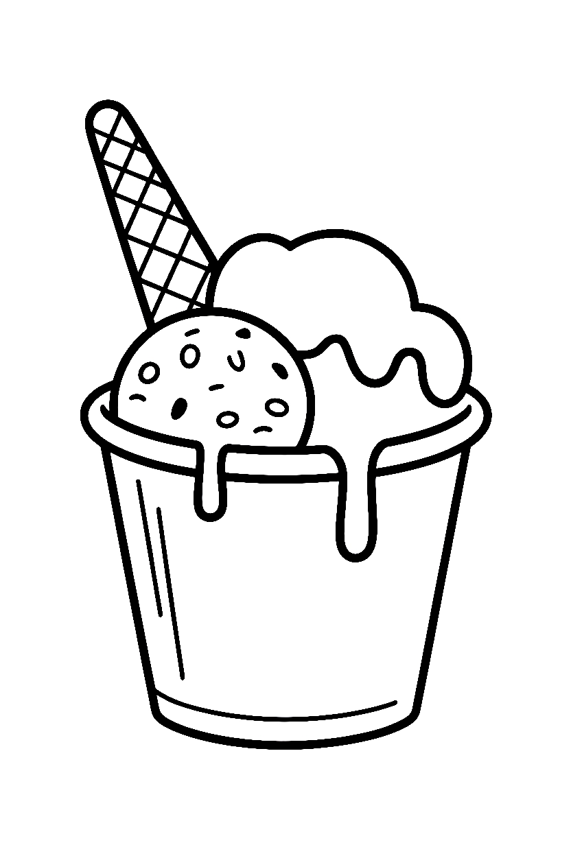 peeking from cup ice cream coloring pages