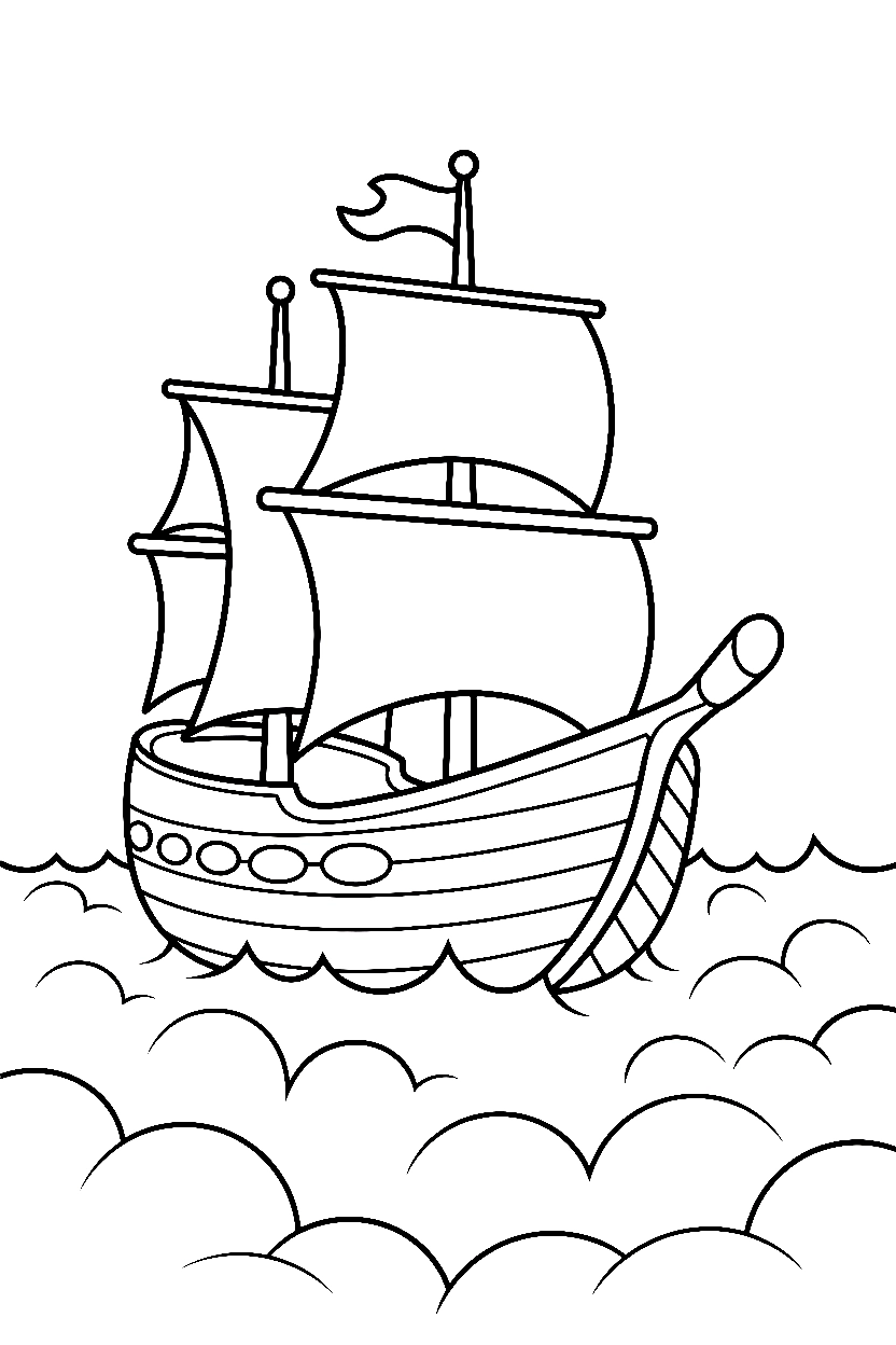 peeking through fog ship coloring pages