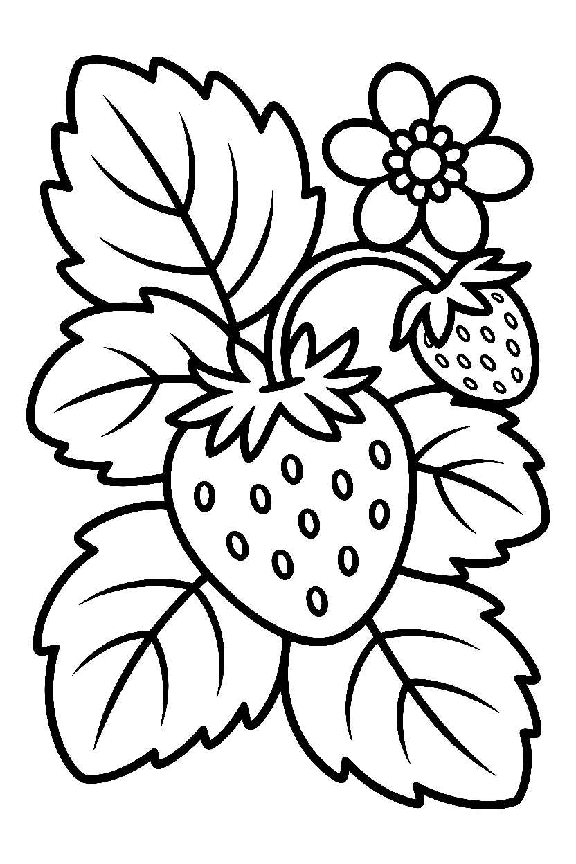 peeking through leaves strawberry coloring pages