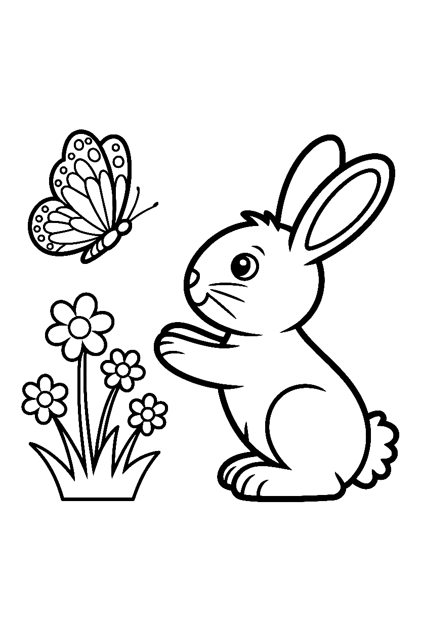 reaching toward butterfly easter bunny drawing