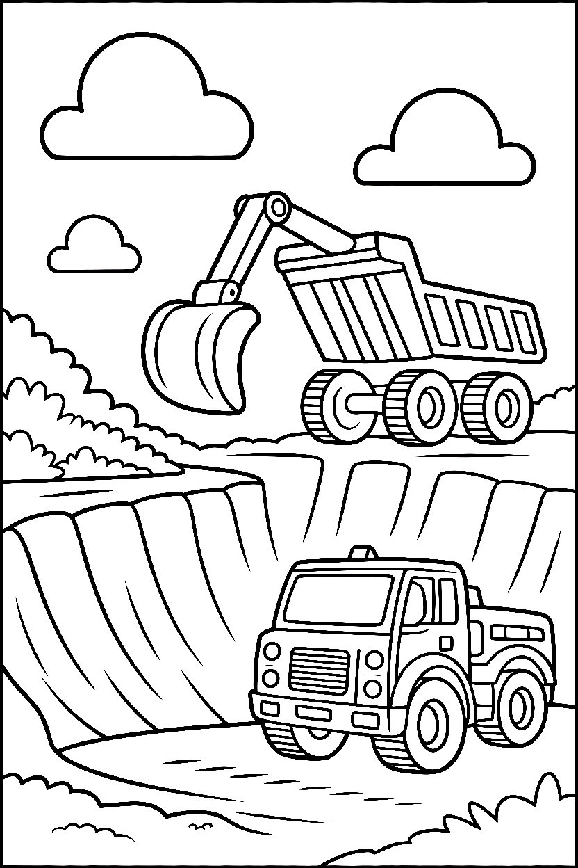 reaching toward pit dump truck printable sheet