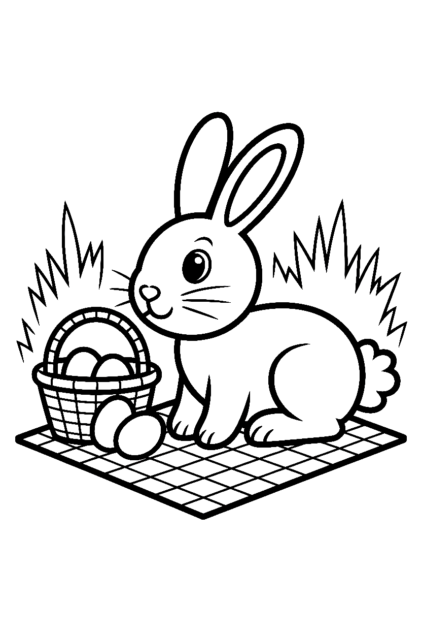 resting easter bunny picnic blanket drawing