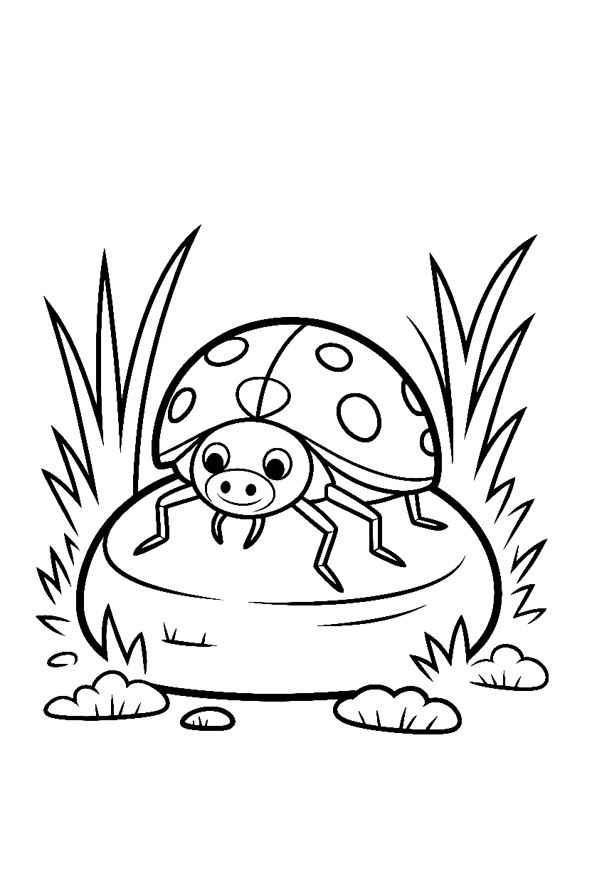 resting ladybug pebble drawing