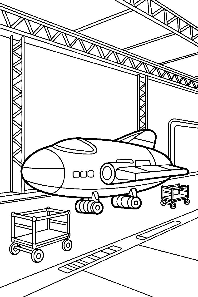 resting spaceship hangar bay drawing