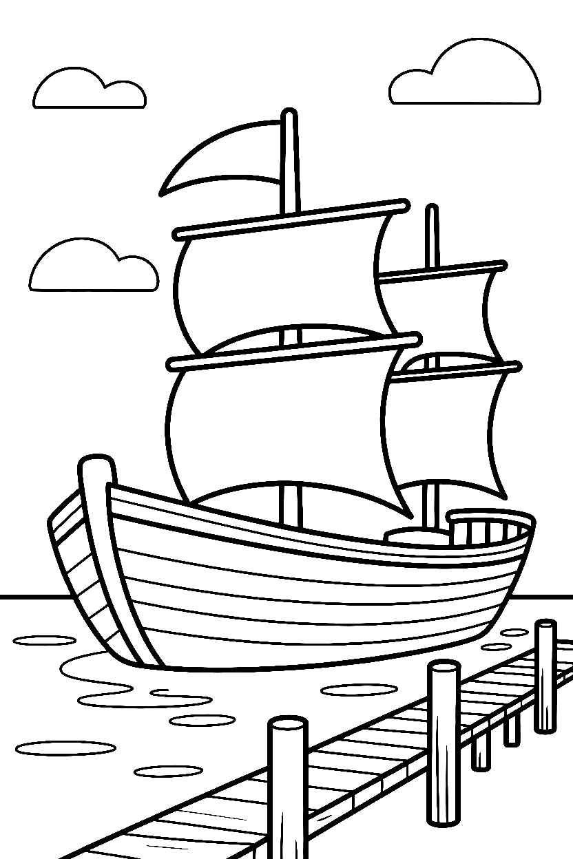 ship wooden pier coloring pages