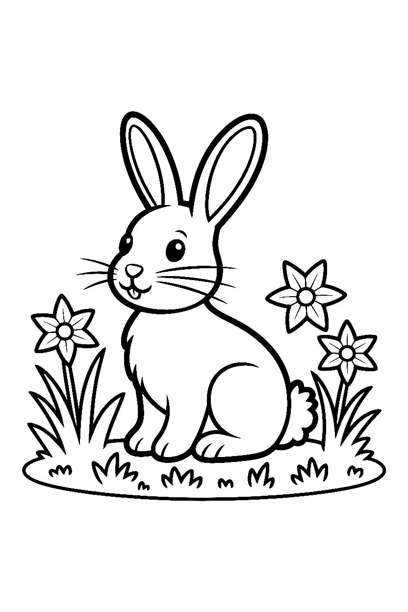 sitting easter bunny garden patch drawing