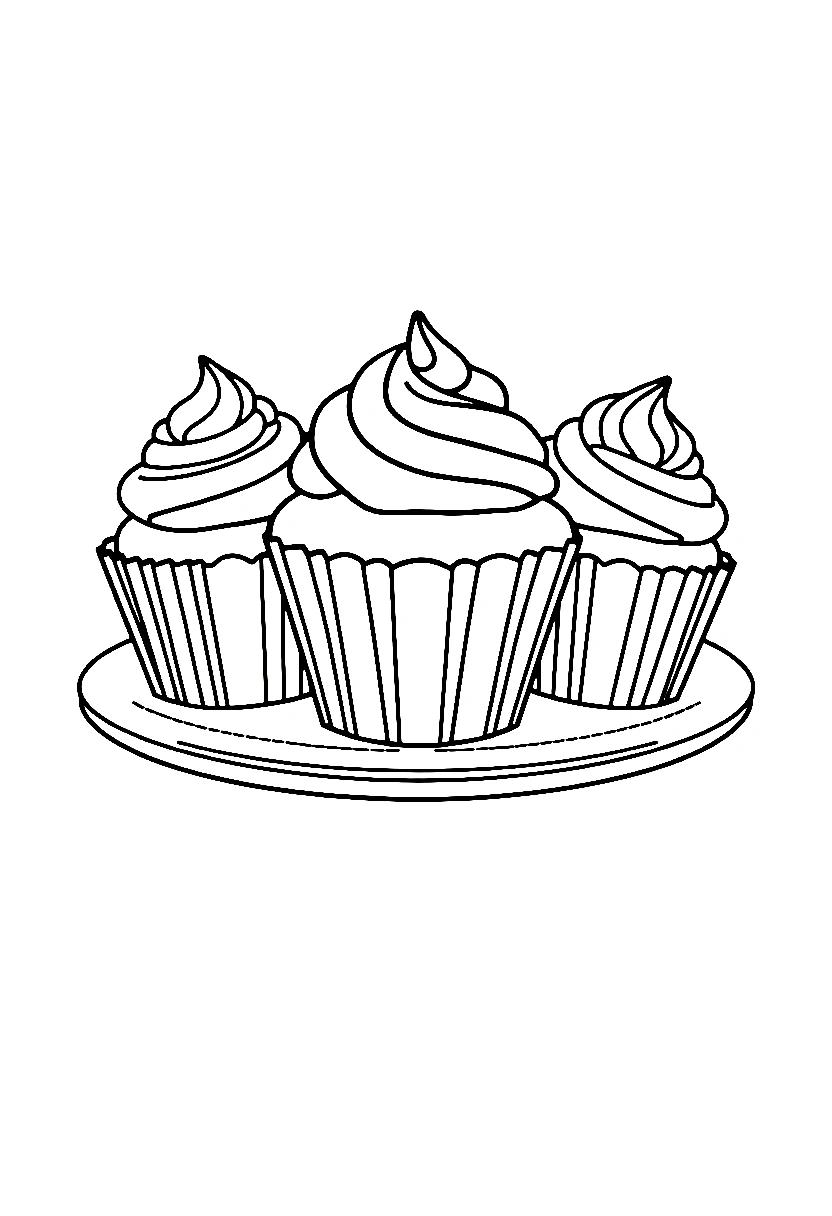 three cupcakes round plate printable sheet